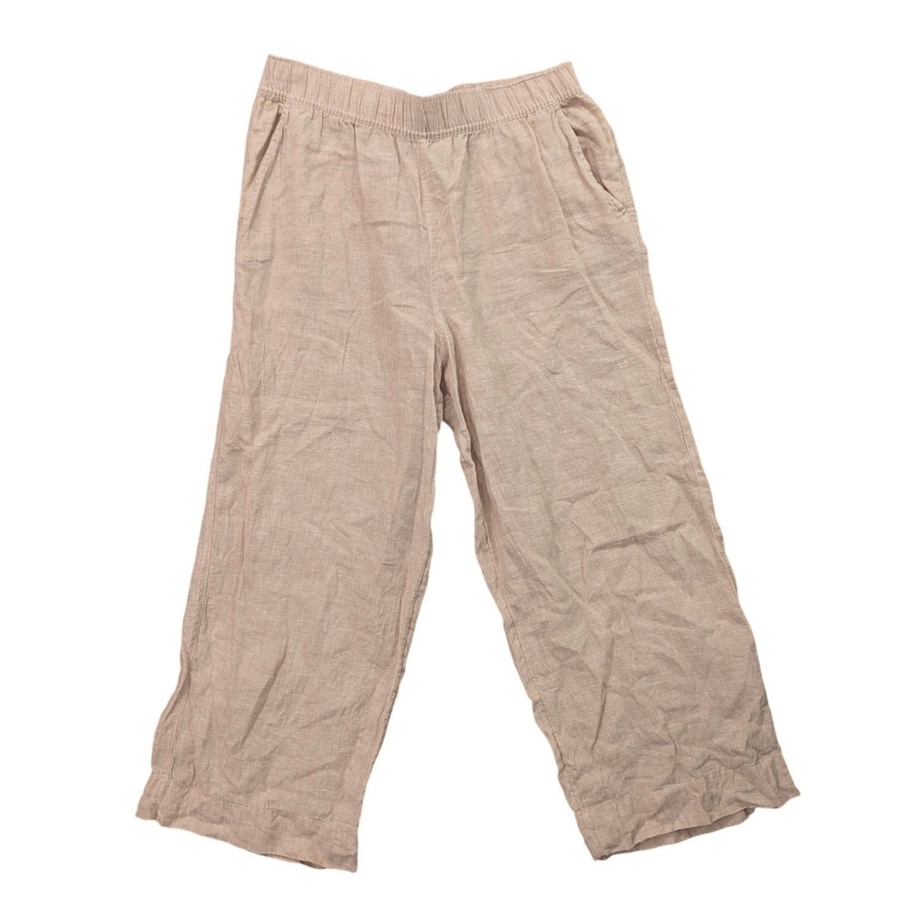 Tahari Linen Pants Womens L Tan Wide Leg Crop European Flax Casual Comfort